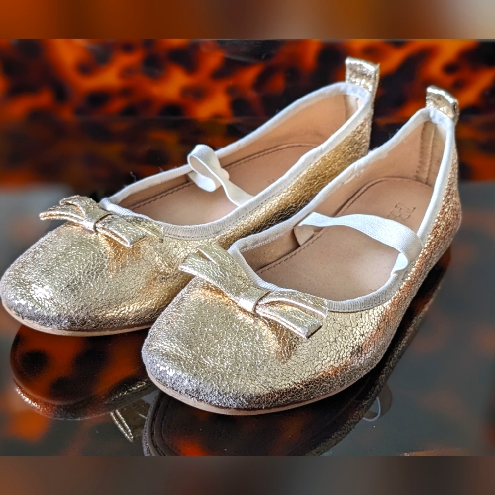 ZARA Girls Hold Crinkle Metallic Bow Ballet Flats 29